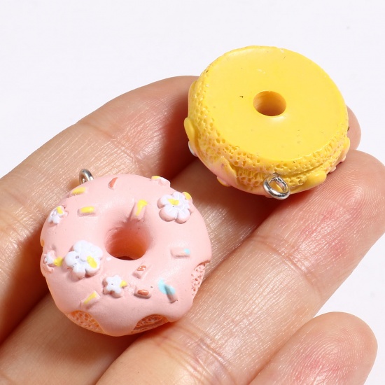 Picture of Resin Charms Donut Silver Tone Multicolor 26mm x 23mm, 5 PCs