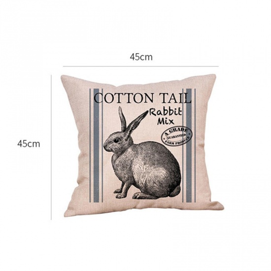 Picture of Easter Rabbit Pattern Flax Square Pillowcase Home Textile Decoration