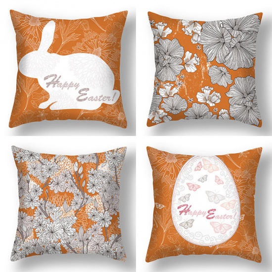 Picture of Easter Flower Pattern Short Plush Velvet Square Pillowcase Home Textile Decoration