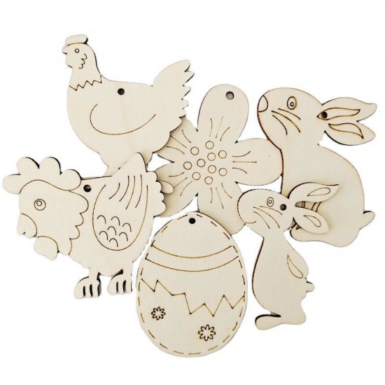 Picture of Easter Egg Rabbit Chicken Wood DIY Craft Home Party Hanging Decoration