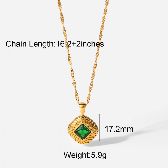 Picture of Stainless Steel Necklace 18K Gold Plated Square Multicolour Cubic Zirconia 40.5cm(16") long, 1 Piece