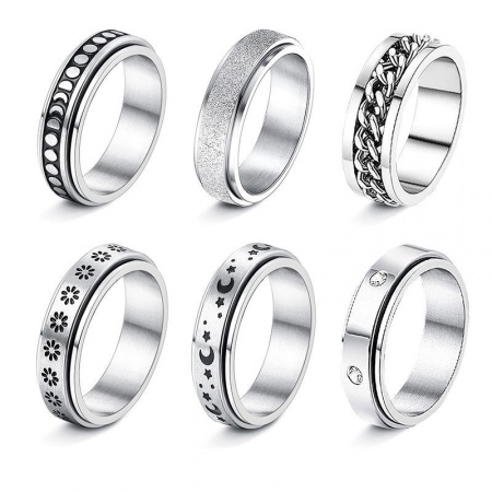 Immagine di Unisex Regalo Girevole Non Regolabile Anelli a Fascia Spinner per Alleviare lo Stress e l'Ansia All'Ingrosso, Tono Argento 304 Acciaio Inossidabile, Ecologico Semplice Retrò Fornitura di Gioielli, 1 Serie