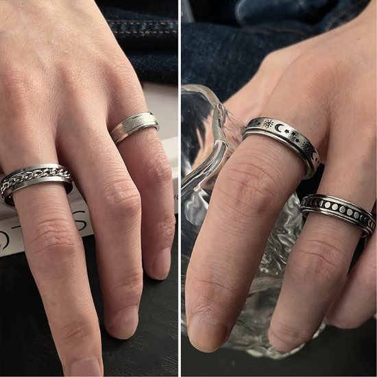 Picture of Wholesale Unisex Gift Rotatable Unadjustable Stress Relieving Anti Anxiety Fidget Spinner Band Rings, Silver Tone 304 Stainless Steel, Eco-friendly Simple Retro Jewelry Supply