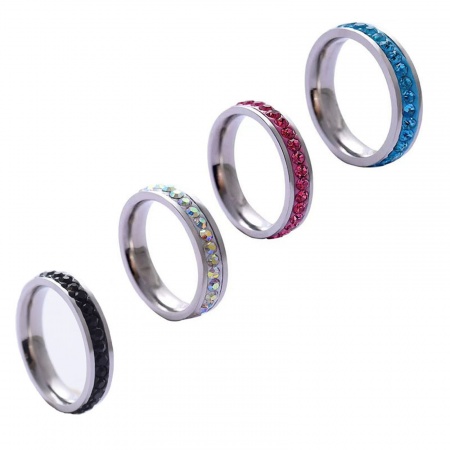 201 Stainless Steel Micro Pave Unadjustable Rings Silver Tone Multicolor Rhinestone