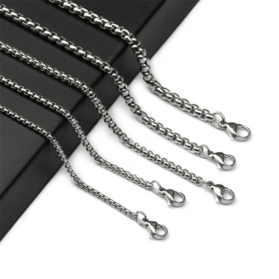 Immagine di Wholesale Box Chain Necklace, Silver Tone 201 Stainless Steel, Unisex Minimalist Gift Jewelry For Retailer, 50cm(19.7") long, 1 Piece