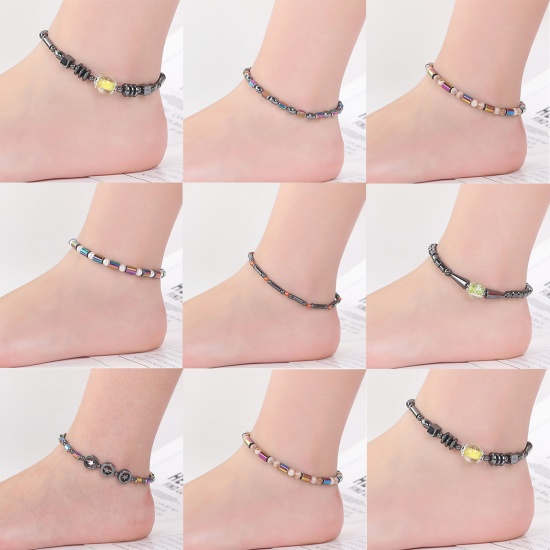 Picture of 1 Piece Hematite Therapy Health Weight Loss Energy Slimming Lymphatic Drainage Magnetic Beaded Anklet 7cm Dia.