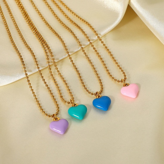 Picture of Stainless Steel Necklace 18K Gold Plated Heart Enamel