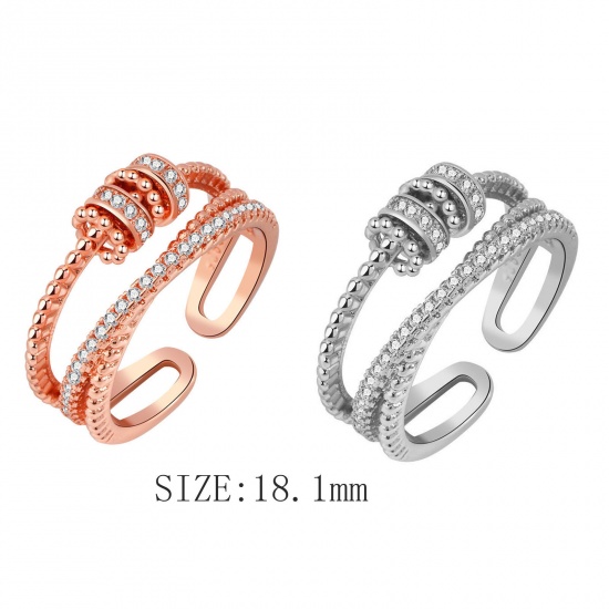 Picture of Copper Open Anti Anxiety Rings Multicolor Rotatable Clear Cubic Zirconia 18.1mm(US Size 8), 1 Piece