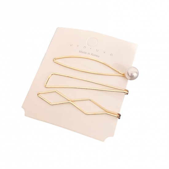 Picture of Alloy Hair Clips Gold Plated 4.8cm, 1 Set