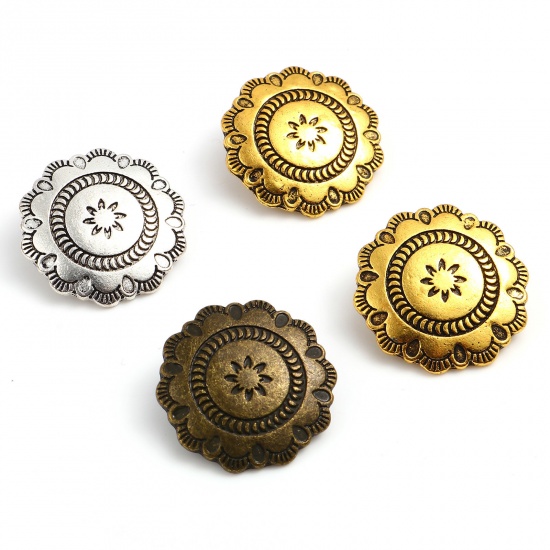 Picture of Zinc Based Alloy Button Flower Multicolor Carved Pattern Carved 29.5mm x 29mm, 3 PCs