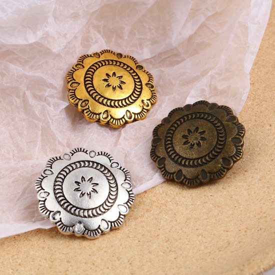 Picture of Zinc Based Alloy Button Flower Multicolor Carved Pattern Carved 29.5mm x 29mm, 3 PCs