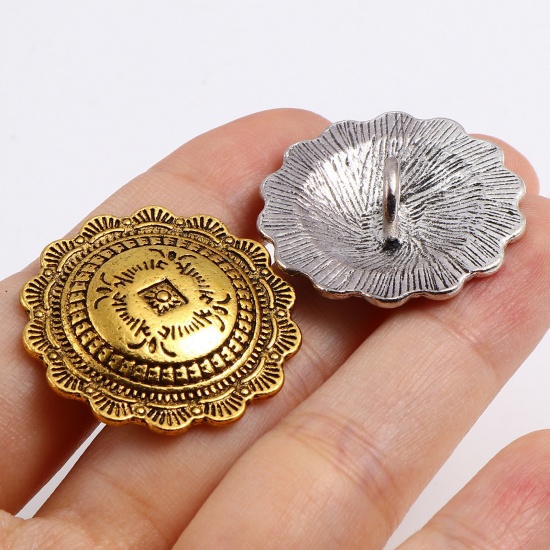 Picture of Zinc Based Alloy Button Flower Multicolor Rhombus Carved 29mm x 29mm, 3 PCs