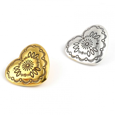 Zinc Based Alloy Button Valentine's Day Heart Multicolor Geometric Carved 29mm x 27mm, 3 PCs