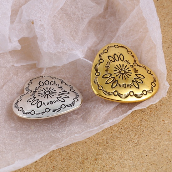 Picture of Zinc Based Alloy Button Valentine's Day Heart Multicolor Geometric Carved 29mm x 27mm, 3 PCs