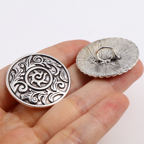 Picture of Zinc Based Alloy Button Galaxy Round Antique Silver Color Star Carved 3.1cm Dia., 3 PCs