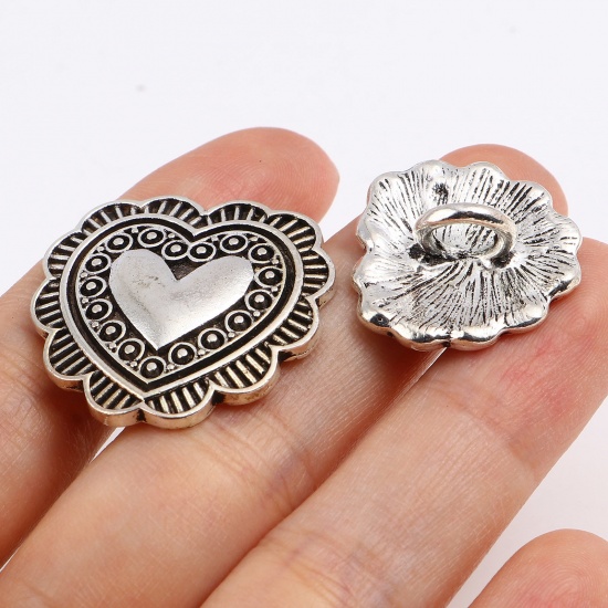 Picture of Zinc Based Alloy Button Valentine's Day Heart Multicolor Dot Carved 3 PCs