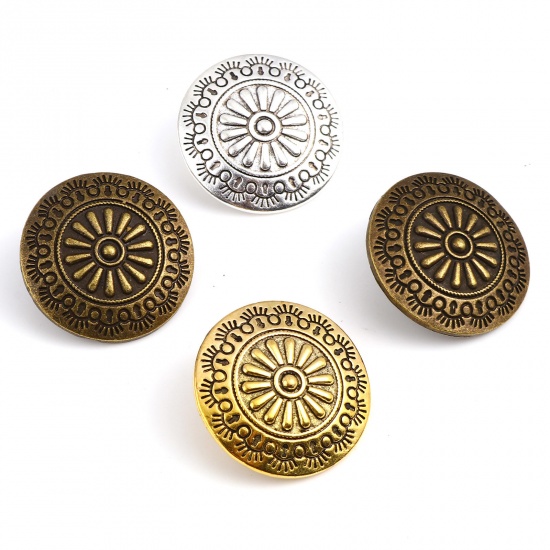 Picture of Zinc Based Alloy Button Round Multicolor Flower Carved 29mm Dia., 3 PCs