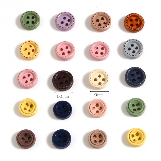 Imagen de Madera Botón de Costura Scrapbooking 4 Agujeros Ronda Multicolor 100 Unidades