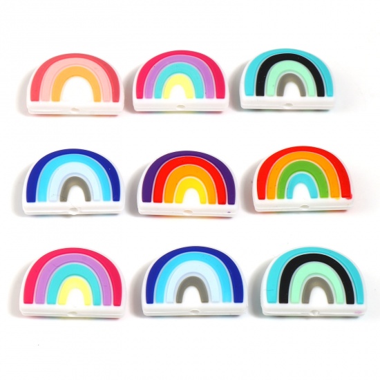 Picture of Silicone Weather Collection Spacer Beads Rainbow Multicolor About 25mm x 18mm, Hole: Approx 2.5mm, 2 PCs