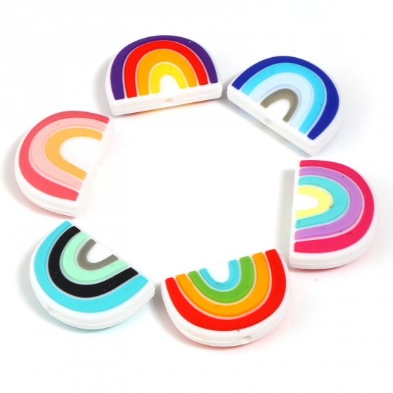 Picture of Silicone Weather Collection Spacer Beads Rainbow Multicolor About 25mm x 18mm, Hole: Approx 2.5mm, 2 PCs