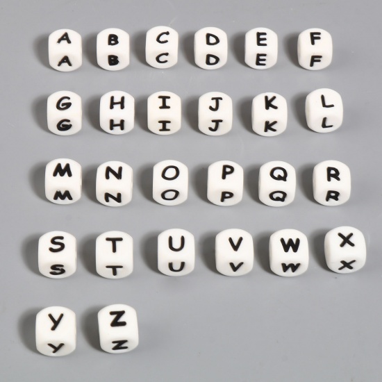 Picture of Silicone Spacer Beads Square White About 12mm x 12mm, Hole: Approx 2.8mm, 10 PCs