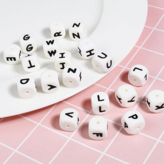 Picture of Silicone Spacer Beads Square White About 12mm x 12mm, Hole: Approx 2.8mm, 10 PCs