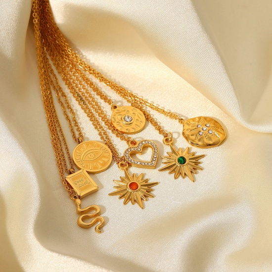 Bild von Umweltfreundlich Stilvoll 18K Vergoldet 304 Edelstahl Gliederkette Kette Anhänger Halskette Für Frauen 1 Strang
