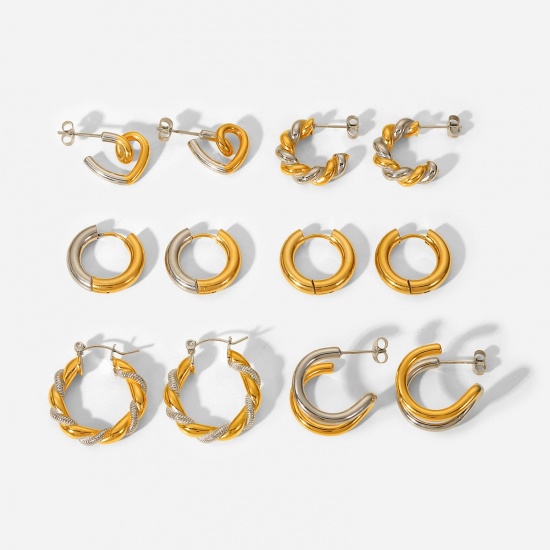 Bild von Umweltfreundlich Einfach und lässig Stilvoll 18K Vergoldet 304 Edelstahl Geometrie Ohrring Ohrstecker Für Frauen 1 Paar