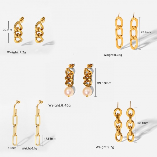 Picture of Eco-friendly Simple & Casual Stylish 18K Real Gold Plated 304 Stainless Steel Tassel Ear Post Stud Earrings For Women Party