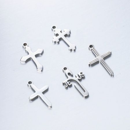 Acciaio Inossidabile Religione Charms Croce Tono Argento 1 Pz