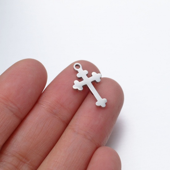 Picture of Stainless Steel Religious Charms Cross Silver Tone 1 Piece