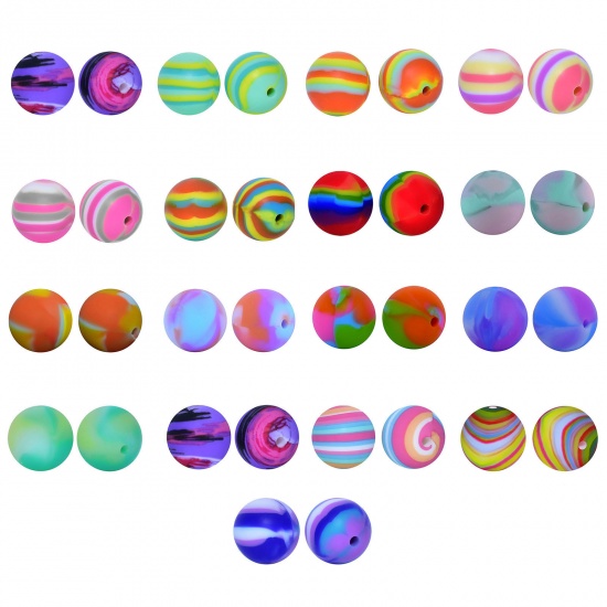 Picture of Silicone Spacer Beads Round Multicolor Stripe Pattern About 15mm Dia, Hole: Approx 2.5mm, 5 PCs