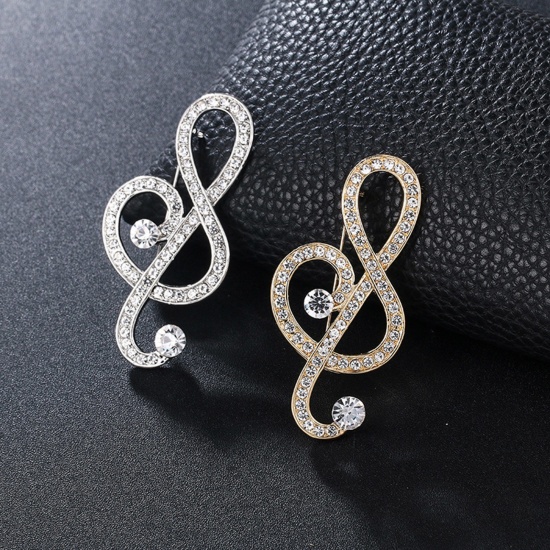 Picture of Copper Pin Brooches Musical Note Multicolor Imitation Pearl 1 Piece