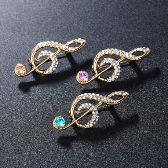 Picture of Copper Pin Brooches Musical Note Multicolor Imitation Pearl 1 Piece