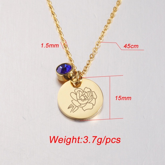Picture of Stainless Steel Birth Month Flower Birthstone Necklace Multicolor Round
