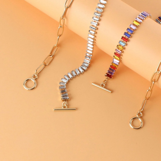 Picture of Necklace Gold Plated Link Chain Multicolor Rhinestone