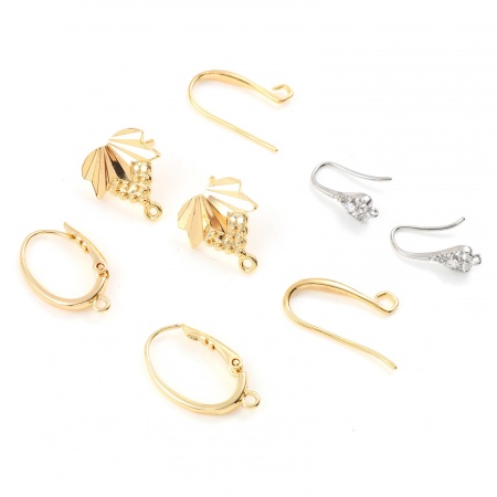 Brass Ear Post Stud Earrings Real Gold Plated W/ Loop
