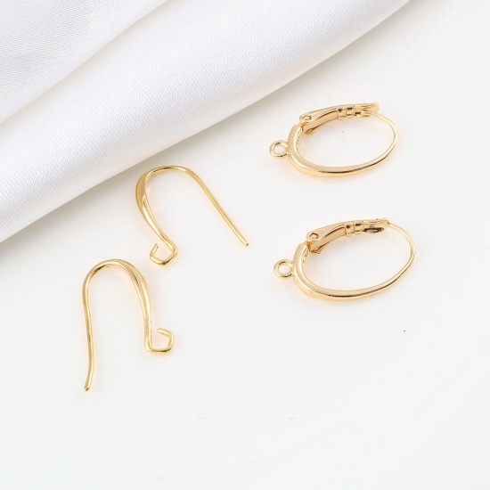 Picture of Brass Ear Post Stud Earrings Real Gold Plated W/ Loop                                                                                                                                                                                                         