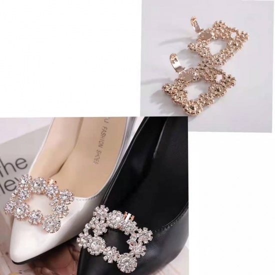 Picture of Glass Shoe Buckles For DIY Shoe Charm Decoration Accessories Rectangle Clear Rhinestone