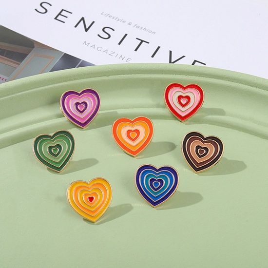 Picture of Enamel Pin Brooches Heart Multicolor Gradient Color