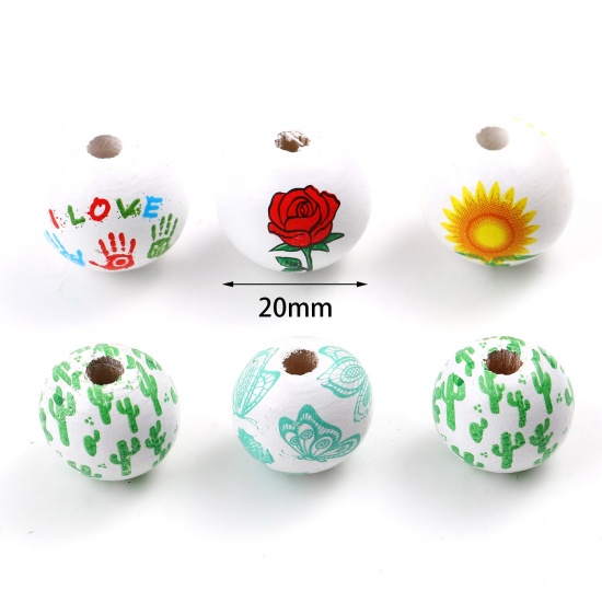 Picture of Wood Spacer Beads Round Multicolor Flower About 20mm Dia., Hole: Approx 3mm, 20 PCs