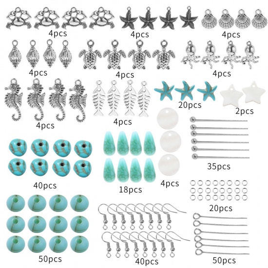 Picture of Retro Material Accessory Set For DIY Earings Pendants Green Blue Marine Animal