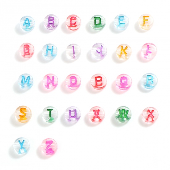 Picture of Acrylic Beads Flat Round At Random Color Message " A-Z "