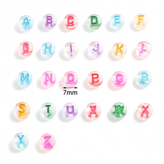 Picture of Acrylic Beads Flat Round At Random Color Message " A-Z "