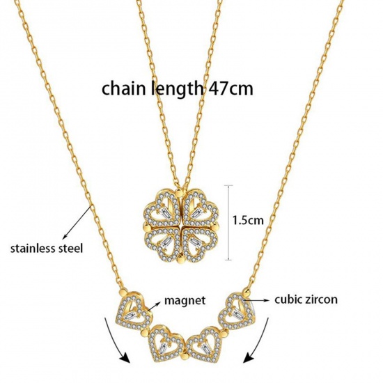 Picture of Micro Pave Necklace Multicolor Heart Four Leaf Clover Clear Rhinestone Expandable
