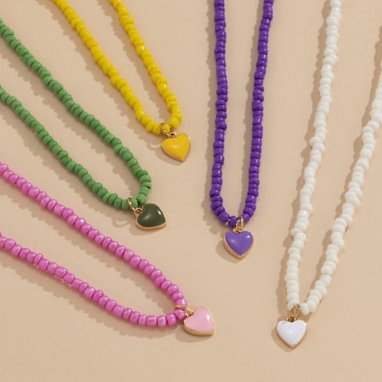 Immagine di Branelli del Seme San Valentino Collana di Perline Multicolore Cuore Smalto 1 Pz