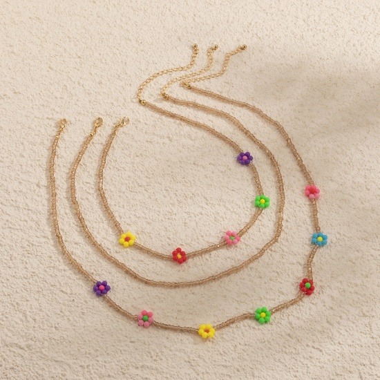 Image de Collier Perlé Style Bohème en Perle de Rocailles Multicolore Marguerite Visage Souriant Imitation Perles 1 Pièce