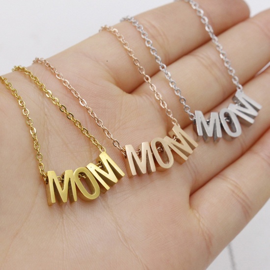 Picture of Stainless Steel Mother's Day Link Cable Chain Necklace Multicolor Message " Mom "