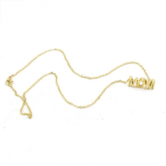 Picture of Stainless Steel Mother's Day Link Cable Chain Necklace Multicolor Message " Mom "