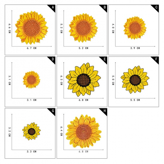 Picture of Polyester Iron On Patches Appliques (With Glue Back) Craft Multicolor Sunflower Embroidered 5 PCs